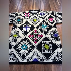 Vintage Kitty Hawk by Vivian Wang colorful, oversized, chunky knit sweater, SM